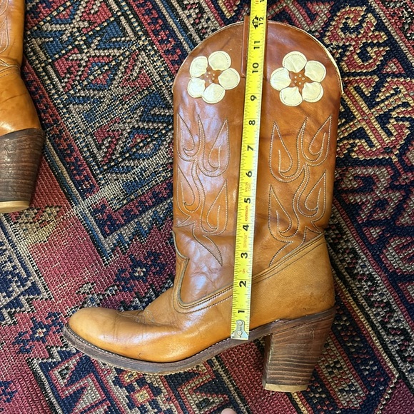 Vintage 70s RARE Acme floral and leaf Heeled Western mid calf boot sz 8.5 - Picture 13 of 16